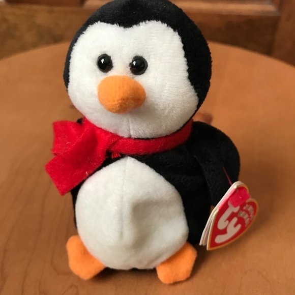 Ty Other - Ty Jingle Beanies "Lil' Sleds" Black/White Penguin w/Red Scarf 2007 #1